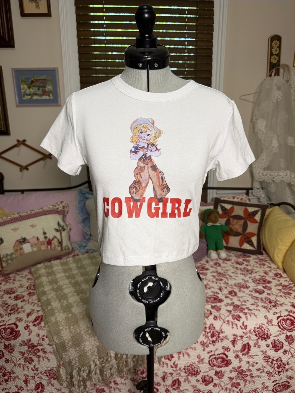 White "Cowgirl" Graphic Kids Crop Tee
